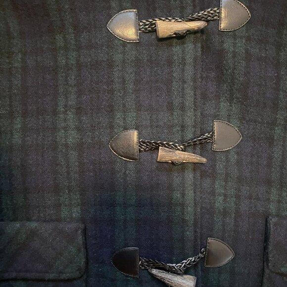 Vintage NSF Wool Tartan Duffle Coat | Green and Navy - Picture 3 of 7